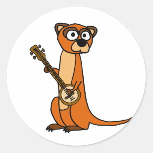 Cute Mongoose Plays Banjo Cartoon Ronde Sticker