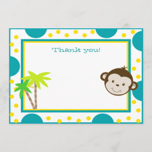 Cute Monkey Aqua Jaune Dot Anniversaire Merci