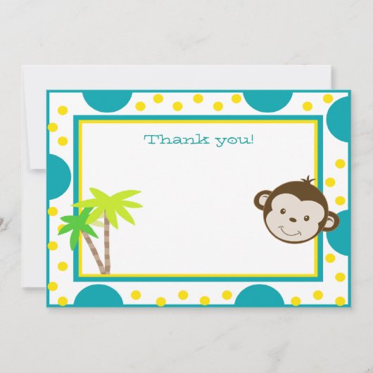 Cute Monkey Aqua Jaune Dot Anniversaire Merci (Devant)