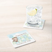 Cute Monkey, blauw en groen Baby shower Vierkante Kartonnen Onderzetter (Insitu)