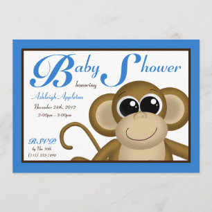 Cute Monkey Blue Baby Shower-uitnodigingen Kaart