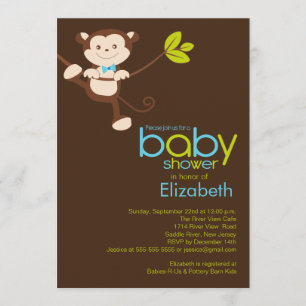 Cute Monkey Boy Baby shower Invitation Kaart