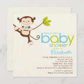 Cute Monkey Boy Baby shower Invitation Kaart (Voorkant / Achterkant)