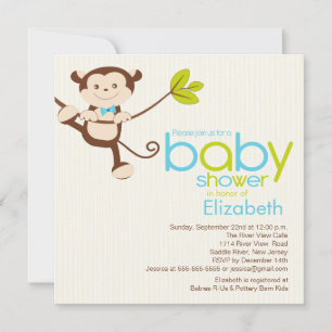 Cute Monkey Boy Baby shower Invitation Kaart