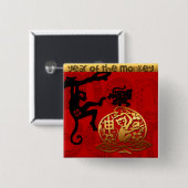 Cute Monkey Chinese Year Zodiac Birthday Button (Voorkant /achterkant)