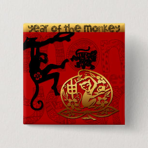 Cute Monkey Chinese Year Zodiac Birthday Button