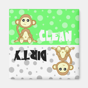 Cute Monkey Clean/Dirty Dishwasher Magnet Magneet