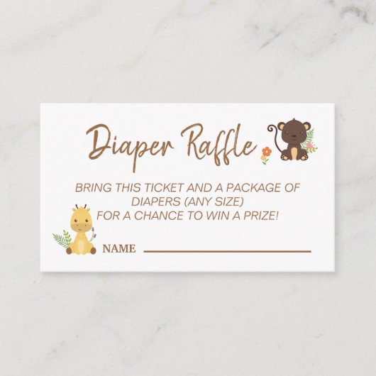 Cute Monkey Giraffe Diaper Raffle Baby shower Game Informatiekaartje (Voorkant)