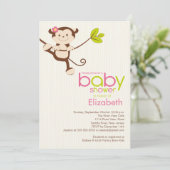Cute Monkey Girl Baby shower Invitation Kaart (Staand voorkant)