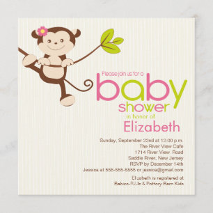 Cute Monkey Girl Baby shower Invitation Kaart
