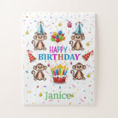 Cute Monkey Happy Birthday Cupcake Puzzles (Vertical)