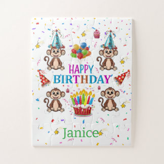 Cute Monkey Happy Birthday Cupcake Puzzles Legpuzzel