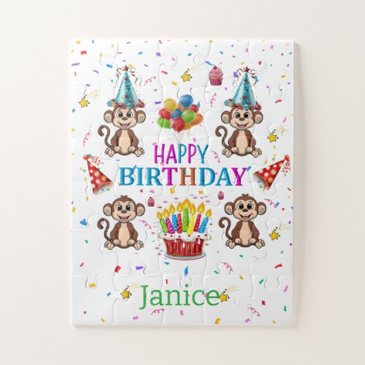 Cute Monkey Happy Birthday Cupcake Puzzles  Legpuzzel (Verticaal)
