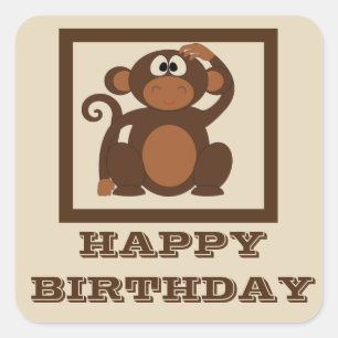 Cute Monkey Happy Birthday Vierkante Sticker