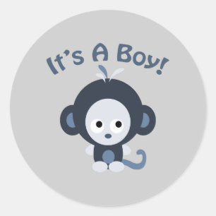 Cute Monkey - Het is een jongen! Ronde Sticker
