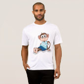 Cute Monkey in Blue Striped Shirt and Shorts (Voorkant volledig)