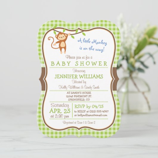 Cute Monkey; Jungle Thème Baby shower Invitation (Debout devant)