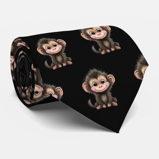 Cute Monkey Kawaii Neck Tie Stropdas (Opgerold)