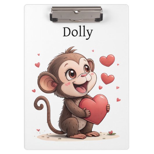 Cute Monkey Love Red Hearts Clipboard  Klembord (Voorkant)