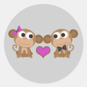 Cute Monkey Love Ronde Sticker