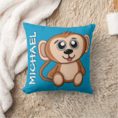 Cute Monkey Oerwoud Blue Cartoon Rainforest Name Kussen (Deken)