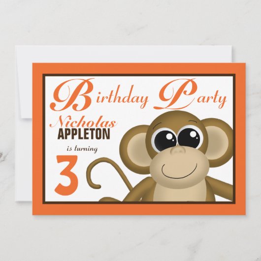 Cute Monkey Orange Anniversaire Invitations (Devant)