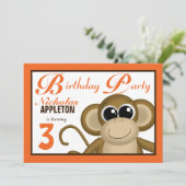 Cute Monkey Orange Anniversaire Invitations (Debout devant)