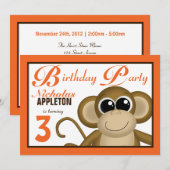Cute Monkey Orange Anniversaire Invitations (Devant / Derrière)
