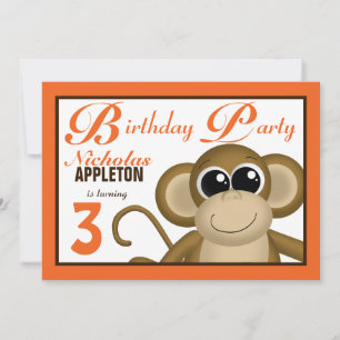 Cute Monkey Orange Anniversaire Invitations