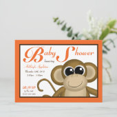 Cute Monkey Oranje Baby Shower-uitnodigingen Kaart (Staand voorkant)