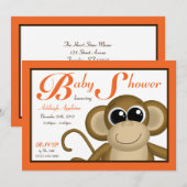 Cute Monkey Oranje Baby Shower-uitnodigingen Kaart (Voorkant / Achterkant)