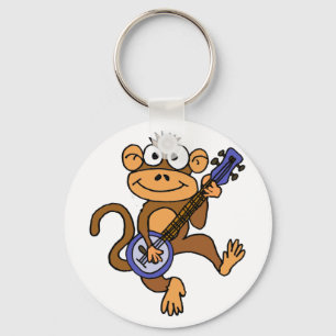 Cute Monkey Palling Banjo Cartoon Sleutelhanger