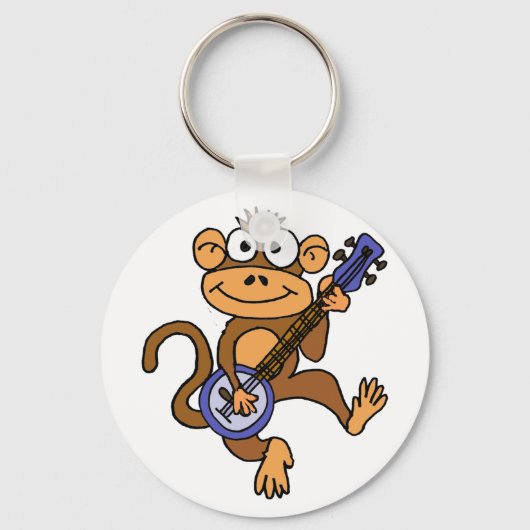Cute Monkey Palling Banjo Cartoon Sleutelhanger (Voorkant)