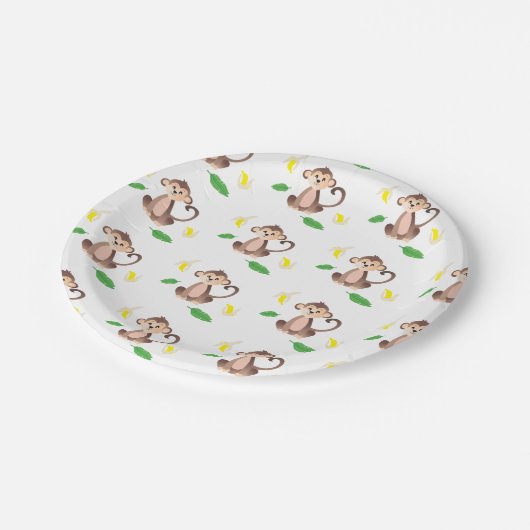 Cute Monkey Pattern Oerwoud Tropical Leaves Banana Papieren Bordje (Gekanteld)