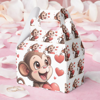 Cute Monkey Red Hearts Love Gable Favor Box Bedankdoosjes