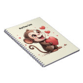 Cute Monkey Red Hearts Spiral Notebook Notitieboek (Rechterzijde)