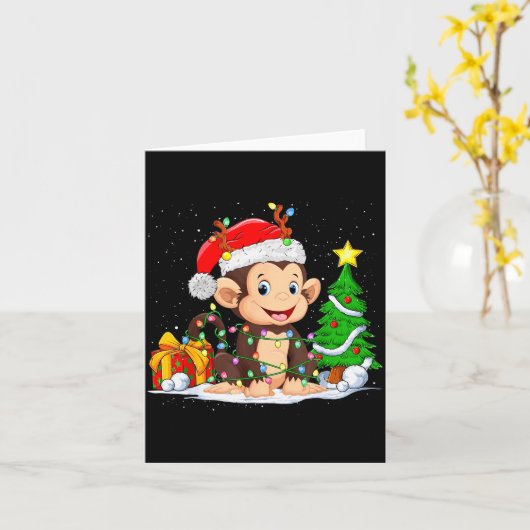 Cute Monkey Santa Christmas Tree Lights Xmas Pajam Kaart (Gele Bloem)