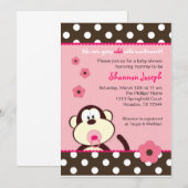 Cute Monkey Stippen Baby shower Invitation Kaart (Voorkant / Achterkant)