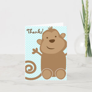 Cute Monkey Thank You Card - Teal Bedankkaart