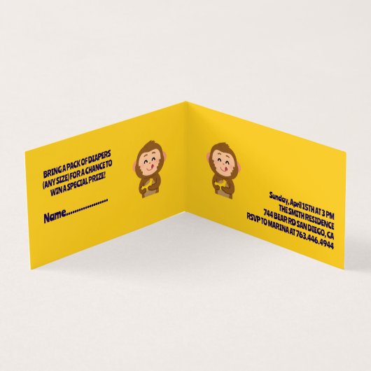 Cute Monkey thème Baby shower garçon (Inside)