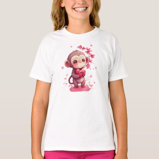 Cute Monkey Valentijnsdag T-shirt (Voorkant)