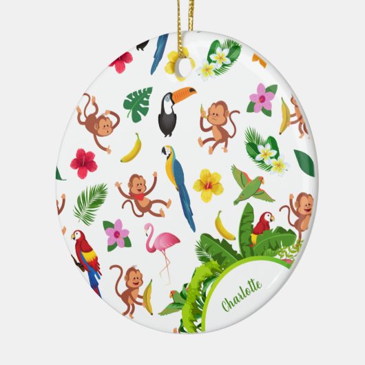 Cute Monkeys and Bananas Oerwoud Pattern Kerstmis Keramisch Ornament (Links)