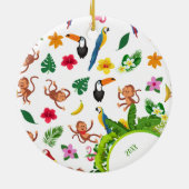 Cute Monkeys and Bananas Oerwoud Pattern Kerstmis Keramisch Ornament (Achterkant)