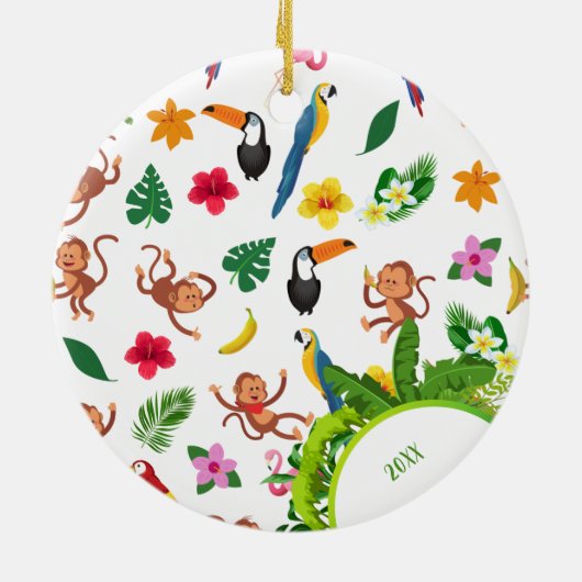 Cute Monkeys and Bananas Oerwoud Pattern Kerstmis Keramisch Ornament (Achterkant)