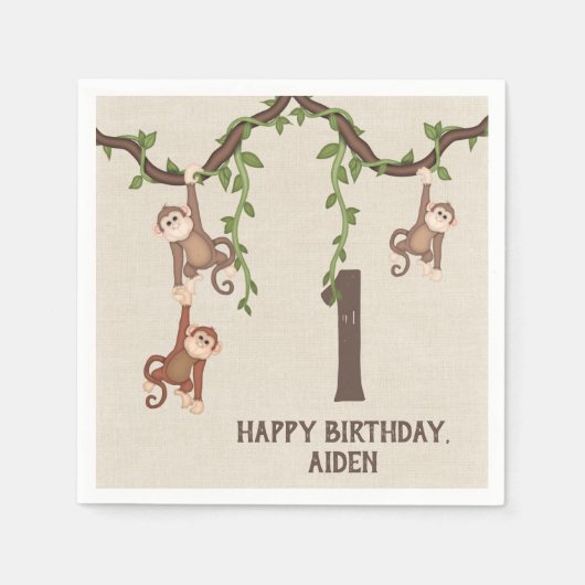 Cute Monkeys Kind 1st Birthday Servet (Voorkant)