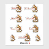 Cute Monkeys | Rode doopvont | Dagen van de week Sticker (Vel)