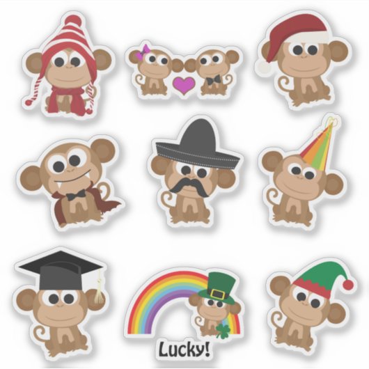 Cute Monkeys Sticker Set (Voorkant)