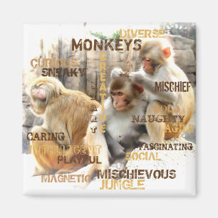Cute Monkeys Typography Art Magneet