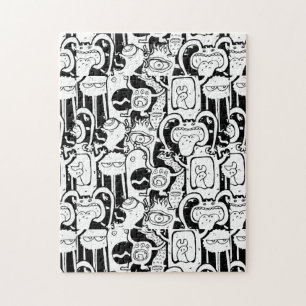 Cute Monochrome Doodle Monster Pattern Legpuzzel