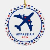 Cute Monogram Airplane Stars Kerstmis Keramisch Ornament (Voorkant)